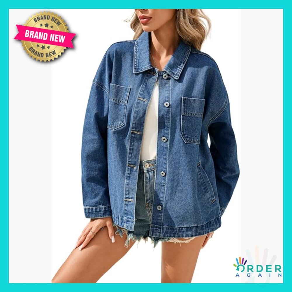 Oversized Denim Jacket Button Down Shacket Boyfri… - image 1